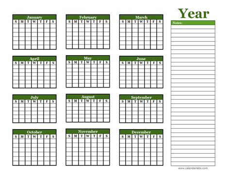 Year Blank Calendar